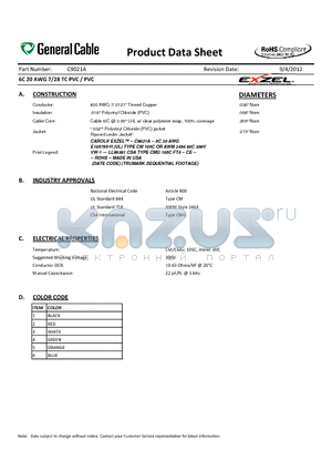 C9021A datasheet - 6C 20 AWG 7/28 TC PVC / PVC