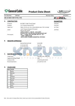 C9014A datasheet - 10C 22 AWG 7/30 TC PVC / PVC