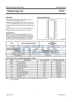 74F181 datasheet - Arithmetic logic unit