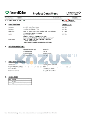 C9028A datasheet - 2C 18 AWG 16/30 TC PVC / PVC