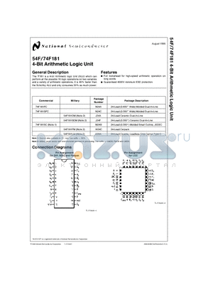 74F181PC datasheet - 4-Bit Arithmetic Logic Unit