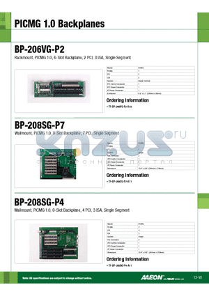 BP-208SG-P7 datasheet - Wallmount, PICMG 1.0, 8-Slot Backplane, 7 PCI, Single Segment