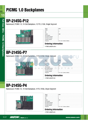 BP-214SG-P4 datasheet - Rackmount, PICMG 1.0, 14-Slot Backplane, 4 PCI, 9 ISA, Single Segment