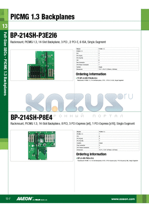 BP-214SH-P3E2I6 datasheet - Rackmount, PICMG 1.3, 14-Slot Backplane, 3 PCI , 2 PCI-E, 6 ISA, Single Segment