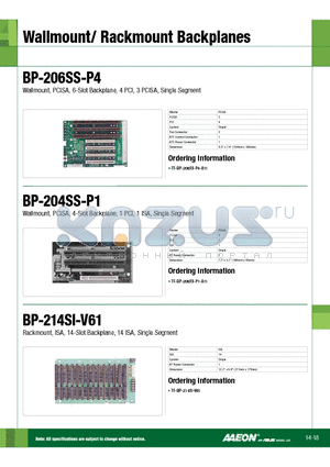 BP-214SI-V61 datasheet - Rackmount, ISA, 14-Slot Backplane, 14 ISA, Single Segment