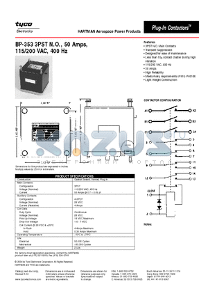 BP-353 datasheet - BP-353 3PST N.O., 50 Amps, 115/200 VAC, 400 Hz