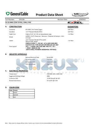 C9110A datasheet - 3C 22 AWG 7/30 TC PVC / OAS / PVC