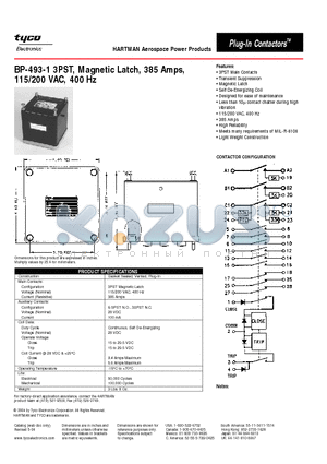 BP-493-1 datasheet - BP-493-1 3PST, Magnetic Latch, 385 Amps, 115/200 VAC, 400 Hz