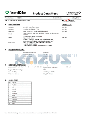 C9134A datasheet - 10C 18 AWG 16/30 TC PVC / OAS / PVC