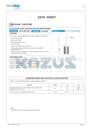 1N5339B datasheet - GLASS PASSIVATED JUNCTION SILICON ZENER DIODES