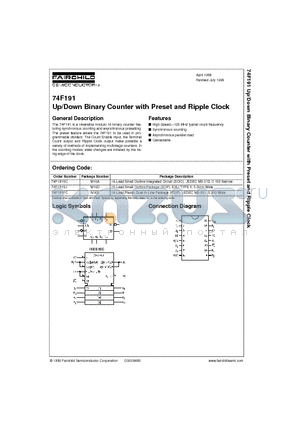 74F191PC datasheet - Up/Down Binary Counter with Preset and Ripple Clock