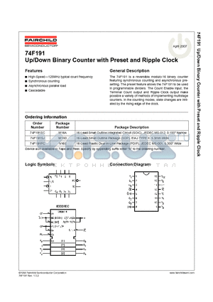 74F191PC datasheet - Up/Down Binary Counter with Preset and Ripple Clock
