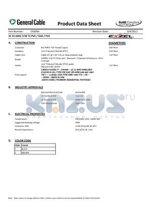 C9109A datasheet - 2C 22 AWG 7/30 TC PVC / OAS / PVC