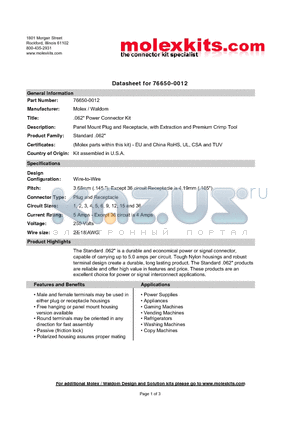 11-03-0002 datasheet - Panel Mount Plug and Receptacle, with Extraction and Premium Crimp Tool