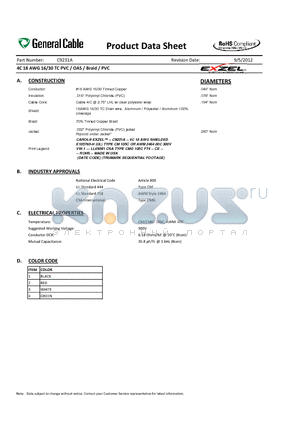 C9231A datasheet - 4C 18 AWG 16/30 TC PVC / OAS / Braid / PVC