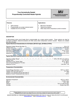 51974 datasheet - True Hermetically Sealed Proportionally Controlled Heater Hybrids