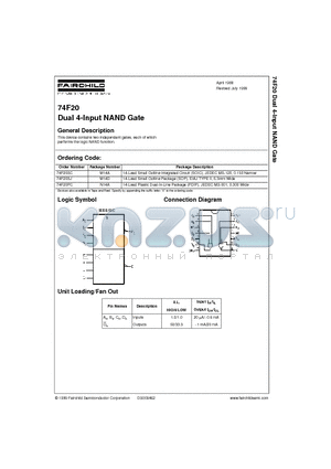 74F20 datasheet - Dual 4-Input NAND Gate