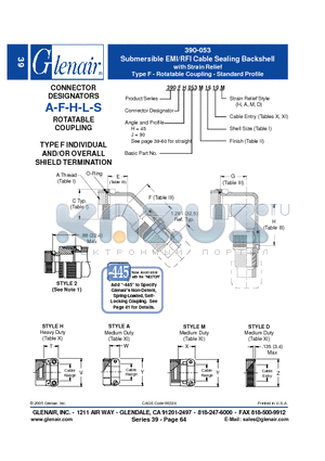 390AH053M18 datasheet - Submersible EMI/RFI Cable Sealing Backshell with Strain Relief