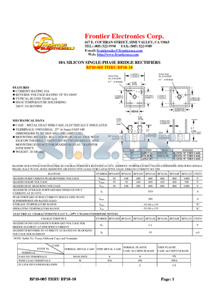 BP10-01 datasheet - 10A SILICON SINGLE-PHASE BRIDGE RECTIFIERS