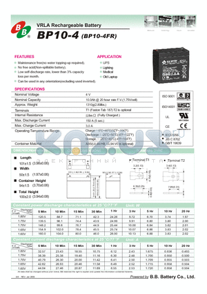 BP10-4FR datasheet - VRLA Rechargeable Battery