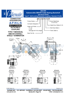 390AH055M36 datasheet - Submersible EMI/RFI Cable Sealing Backshell with Strain Relief