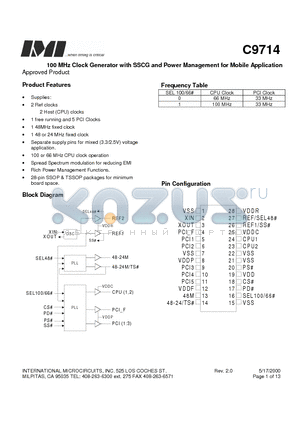 C9714AT datasheet - 100 MHz Clock Generator with SSCG and Power Management for Mobile Application