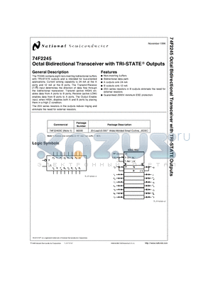 74F2245 datasheet - Octal Bidirectional Transceiver with TRI-STATE Outputs