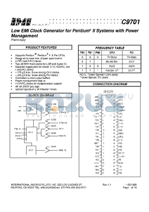 C9701AYB datasheet - Low EMI Clock Generator for Pentium II Systems with Power Management