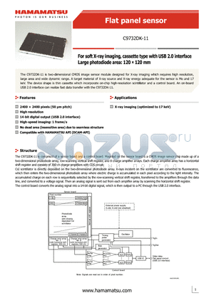 C9732DK-11_11 datasheet - For soft X-ray imaging, cassette type with USB 2.0 interface Large photodiode area: 120  120 mm
