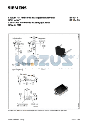 BP104FS datasheet - Silizium-PIN-Fotodiode mit Tageslichtsperrfilter