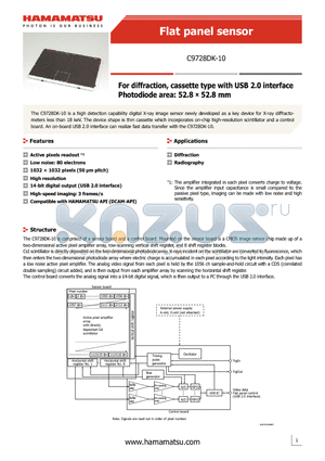 C9728DK-10 datasheet - For diffraction, cassette type with USB 2.0 interface Photodiode area: 52.8  52.8 mm