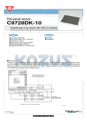 C9728DK-10 datasheet - Flat panel sensor Cassette type X-ray sensor with USB 2.0 interface
