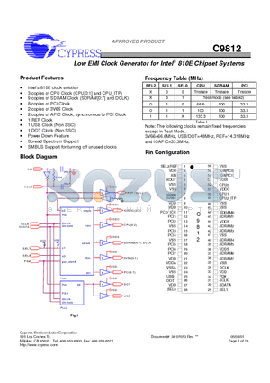 C9812DYB datasheet - Low EMI Clock Generator for Intel 810E Chipset Systems