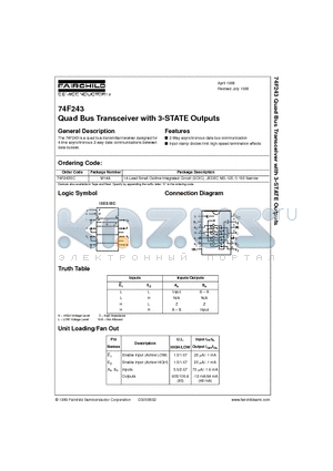 74F243 datasheet - Quad Bus Transceiver with 3-STATE Outputs