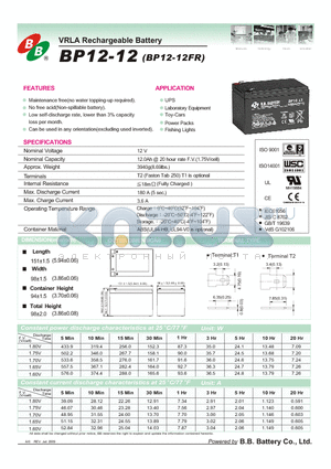 BP12-12FR datasheet - VRLA Rechargeable Battery