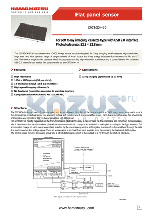 C9730DK-10_11 datasheet - For soft X-ray imaging, cassette type with USB 2.0 interface Photodiode area: 52.8  52.8 mm