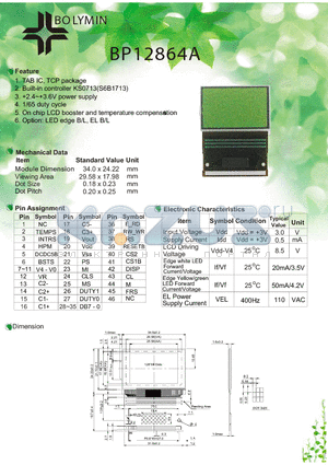 BP12864A datasheet - TAB IC, TCP package Built-in controller KS0713(S6B1713)