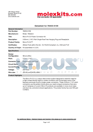 11-03-0043 datasheet - 3.00mm(.118)Pitch Single Row Free Hanging Plug and Receptacle