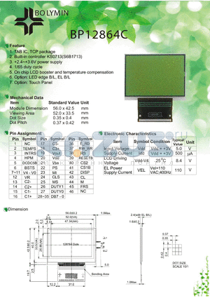 BP12864C datasheet - TAB IC, TCP package Built-in controller KS0713(S6B1713)