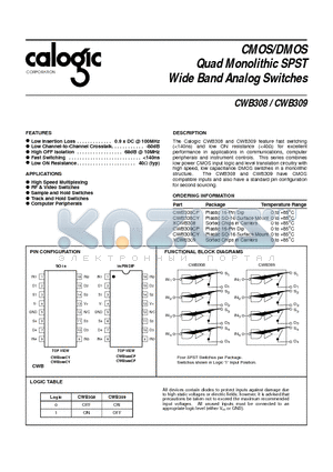 CWB309CP datasheet - CMOS/DMOS Quad Monolithic SPST  Wide Band Analog Switches