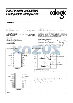 CWB5341CY datasheet - Dual Monolithic CMOS/DMOS T Configuration Analog Switch