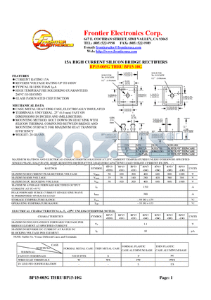 BP15-005G datasheet - 15A HIGH CURRENT SILICON BRIDGE RECTIFIERS