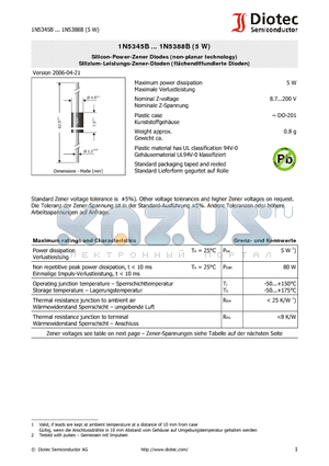 1N5345B datasheet - Silicon-Power-Zener Diodes (non-planar technology)