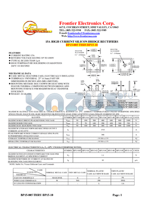 BP15-01 datasheet - 15A HIGH CURRENT SILICON BRIDGE RECTIFIERS