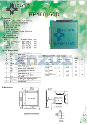 BP160160D datasheet - FSTN LCD, TAB IC, TCP package