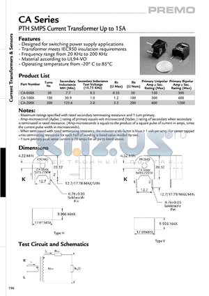 CA-200X datasheet - PTH SMPS Current Transformer Up to 15A