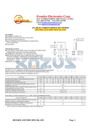 BP25-005L datasheet - 25A HIGH CURRENT BRIDGE RECTIFIERS