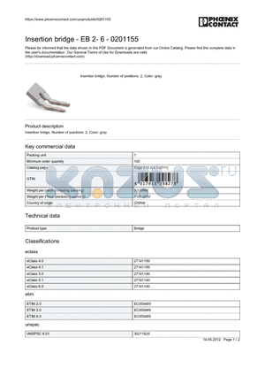 0201155 datasheet - Insertion bridge - EB 2- 6 - 0201155