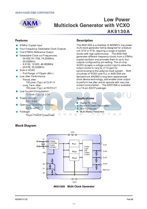 AK8130A datasheet - Low Power Multiclock Generator with VCXO