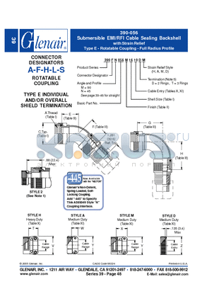 390AM056M18 datasheet - Submersible EMI/RFI Cable Sealing Backshell with Strain Relief